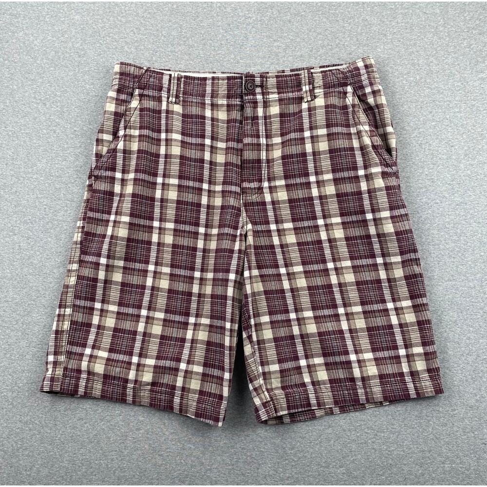 Y2K Aeropostale Shorts Mens 38 Red Tan Plaid Baggy Preppy Casual 100% Cotton